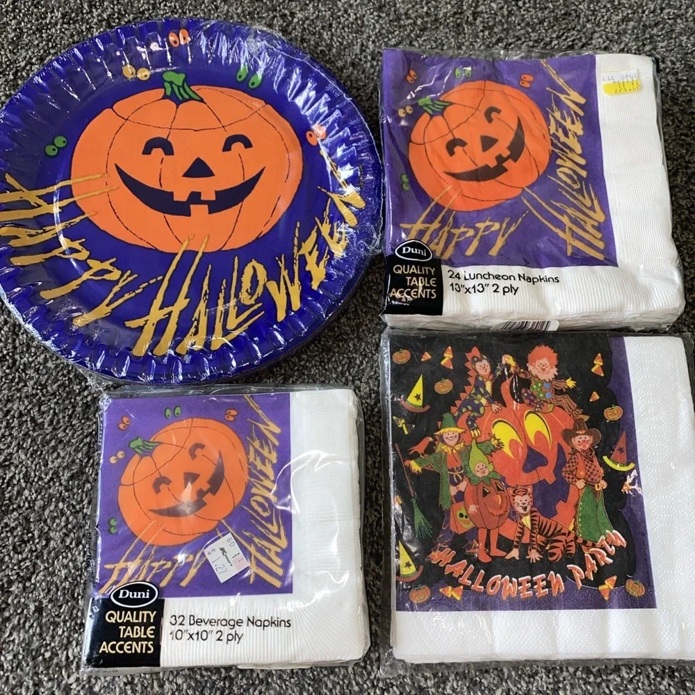 Vintage Duni Halloween Beverage / Lunch Napkins Plates Unopened Party NOS MTC